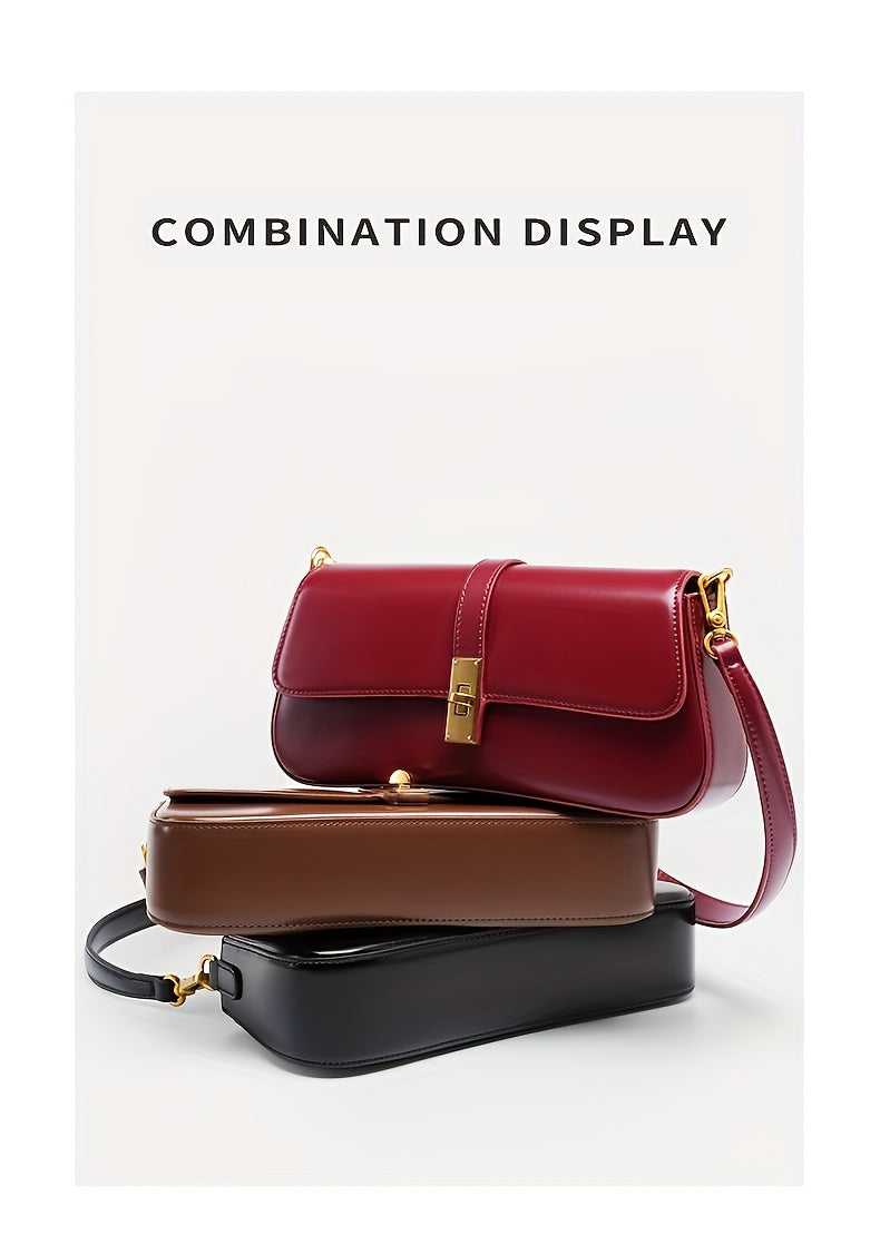 Elegant Women's Baguette Bag - Fashionable Detachable Shoulder Crossbody with Golden Buckle, Brown/Black, Versatile Everyday Accessory, Shoulder Bag For Women, Bags For Women High Quality, Crossbody Bags For Women, Handbags F