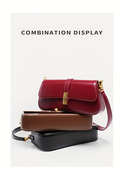 Elegant Women's Baguette Bag - Fashionable Detachable Shoulder Crossbody with Golden Buckle, Brown/Black, Versatile Everyday Accessory, Shoulder Bag For Women, Bags For Women High Quality, Crossbody Bags For Women, Handbags F