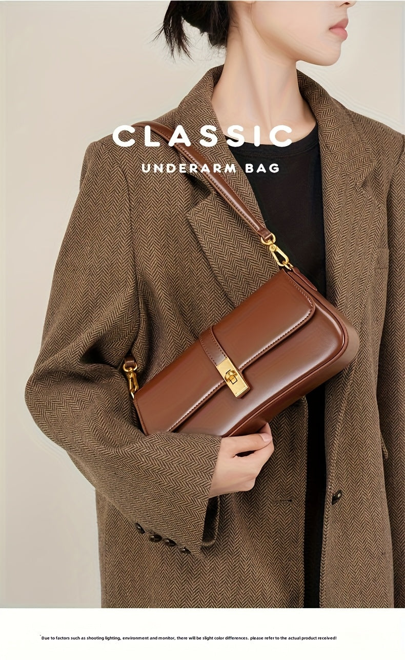 Elegant Women's Baguette Bag - Fashionable Detachable Shoulder Crossbody with Golden Buckle, Brown/Black, Versatile Everyday Accessory, Shoulder Bag For Women, Bags For Women High Quality, Crossbody Bags For Women, Handbags F