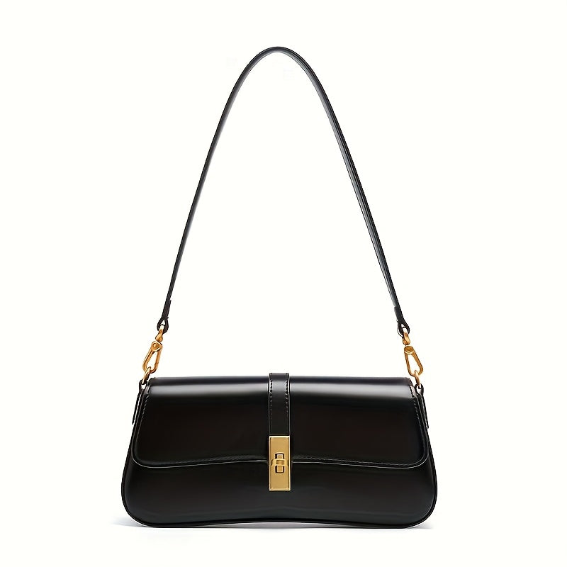 Elegant Women's Baguette Bag - Fashionable Detachable Shoulder Crossbody with Golden Buckle, Brown/Black, Versatile Everyday Accessory, Shoulder Bag For Women, Bags For Women High Quality, Crossbody Bags For Women, Handbags F