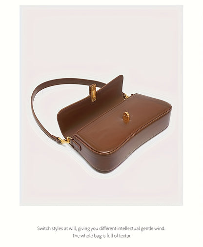 Elegant Women's Baguette Bag - Fashionable Detachable Shoulder Crossbody with Golden Buckle, Brown/Black, Versatile Everyday Accessory, Shoulder Bag For Women, Bags For Women High Quality, Crossbody Bags For Women, Handbags F