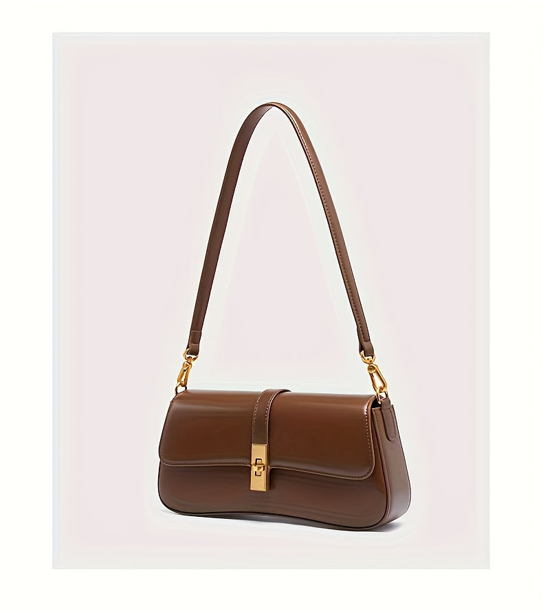 Elegant Women's Baguette Bag - Fashionable Detachable Shoulder Crossbody with Golden Buckle, Brown/Black, Versatile Everyday Accessory, Shoulder Bag For Women, Bags For Women High Quality, Crossbody Bags For Women, Handbags F