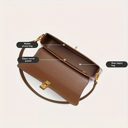 Elegant Women's Baguette Bag - Fashionable Detachable Shoulder Crossbody with Golden Buckle, Brown/Black, Versatile Everyday Accessory, Shoulder Bag For Women, Bags For Women High Quality, Crossbody Bags For Women, Handbags F