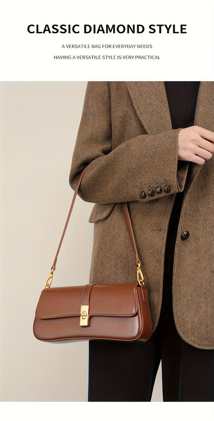 Elegant Women's Baguette Bag - Fashionable Detachable Shoulder Crossbody with Golden Buckle, Brown/Black, Versatile Everyday Accessory, Shoulder Bag For Women, Bags For Women High Quality, Crossbody Bags For Women, Handbags F