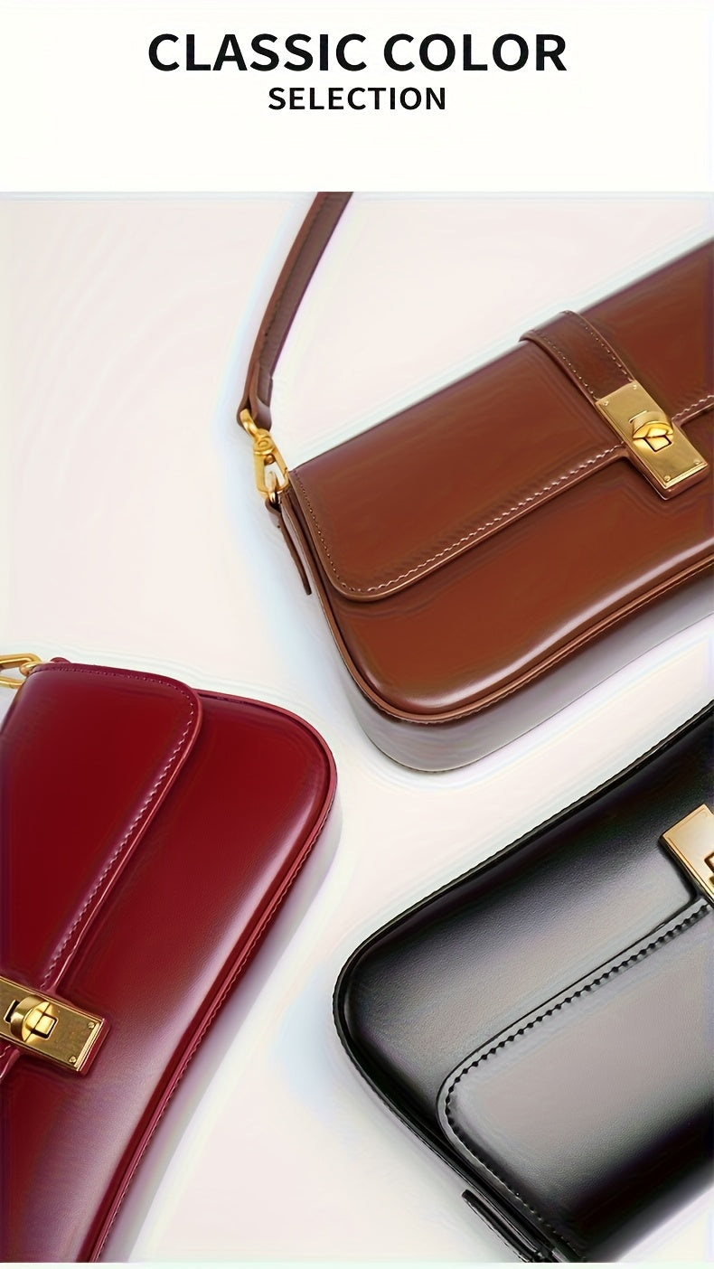 Elegant Women's Baguette Bag - Fashionable Detachable Shoulder Crossbody with Golden Buckle, Brown/Black, Versatile Everyday Accessory, Shoulder Bag For Women, Bags For Women High Quality, Crossbody Bags For Women, Handbags F