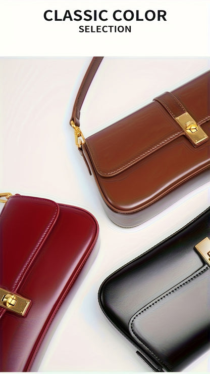 Elegant Women's Baguette Bag - Fashionable Detachable Shoulder Crossbody with Golden Buckle, Brown/Black, Versatile Everyday Accessory, Shoulder Bag For Women, Bags For Women High Quality, Crossbody Bags For Women, Handbags F