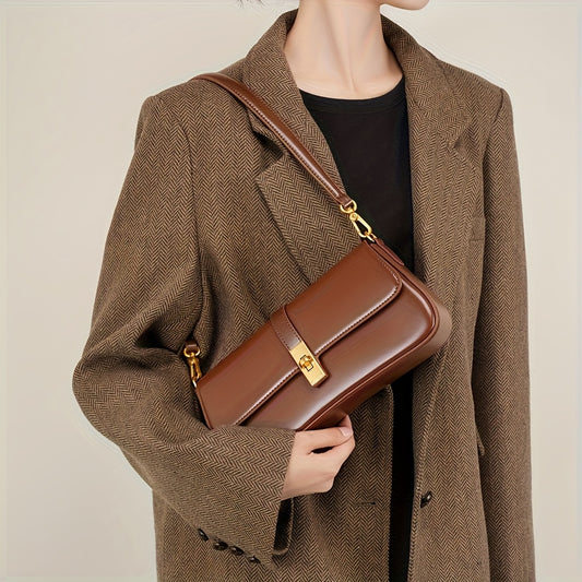 Elegant Women's Baguette Bag - Fashionable Detachable Shoulder Crossbody with Golden Buckle, Brown/Black, Versatile Everyday Accessory, Shoulder Bag For Women, Bags For Women High Quality, Crossbody Bags For Women, Handbags F