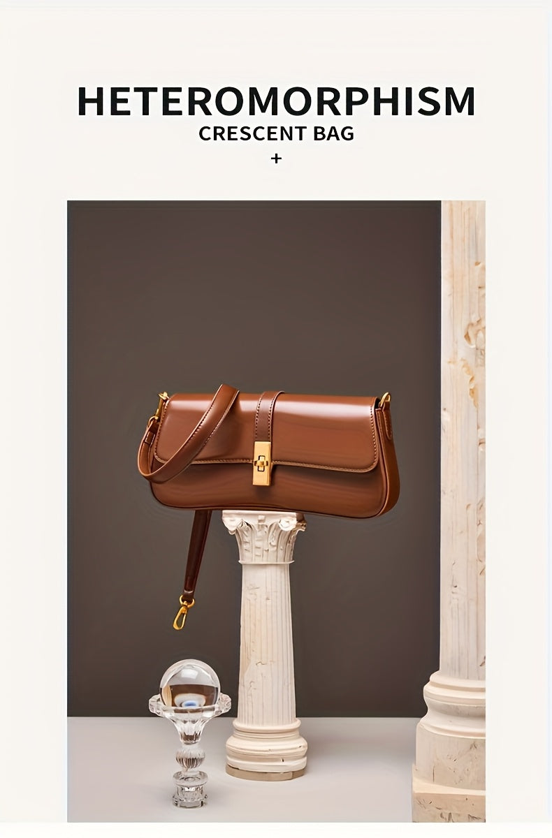 Elegant Women's Baguette Bag - Fashionable Detachable Shoulder Crossbody with Golden Buckle, Brown/Black, Versatile Everyday Accessory, Shoulder Bag For Women, Bags For Women High Quality, Crossbody Bags For Women, Handbags F