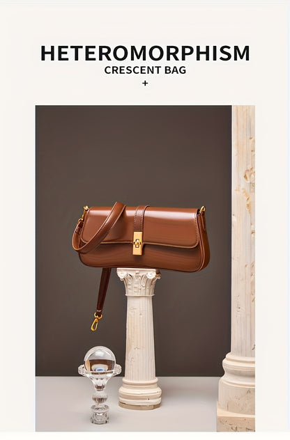 Elegant Women's Baguette Bag - Fashionable Detachable Shoulder Crossbody with Golden Buckle, Brown/Black, Versatile Everyday Accessory, Shoulder Bag For Women, Bags For Women High Quality, Crossbody Bags For Women, Handbags F