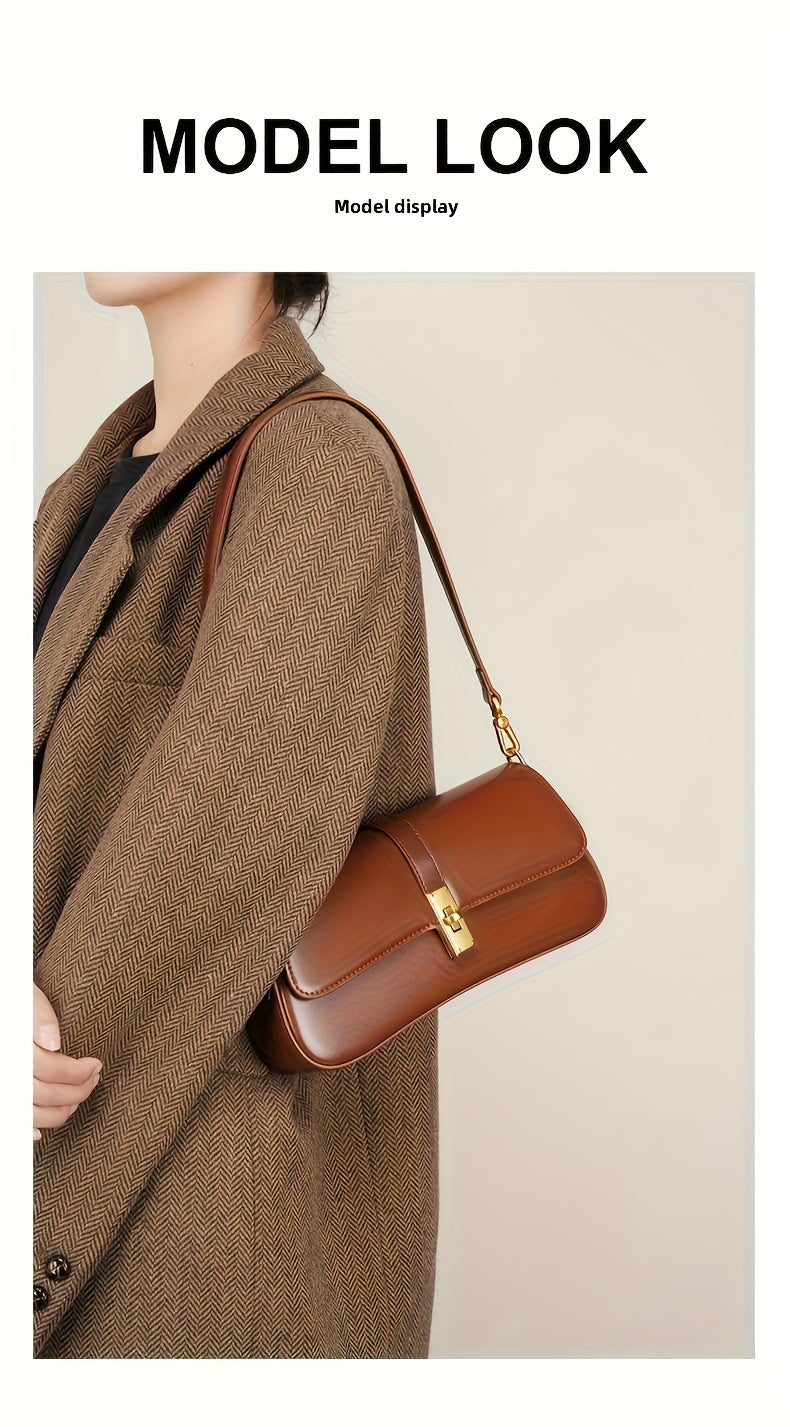 Elegant Women's Baguette Bag - Fashionable Detachable Shoulder Crossbody with Golden Buckle, Brown/Black, Versatile Everyday Accessory, Shoulder Bag For Women, Bags For Women High Quality, Crossbody Bags For Women, Handbags F