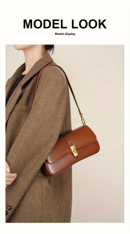 Elegant Women's Baguette Bag - Fashionable Detachable Shoulder Crossbody with Golden Buckle, Brown/Black, Versatile Everyday Accessory, Shoulder Bag For Women, Bags For Women High Quality, Crossbody Bags For Women, Handbags F