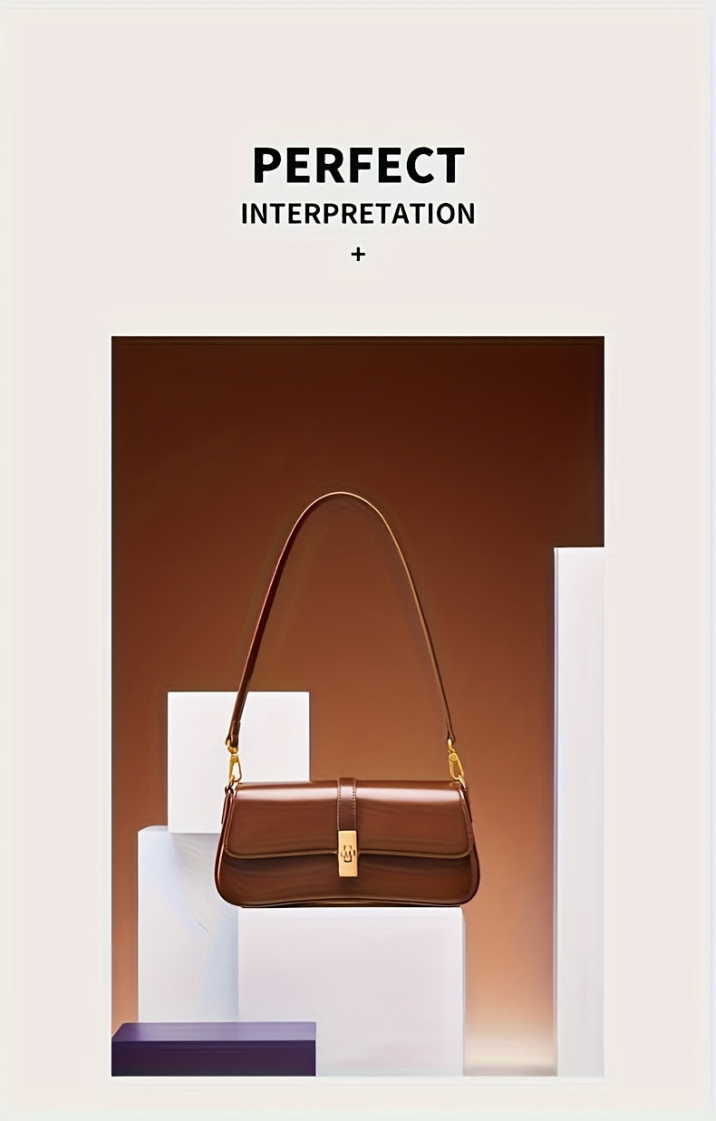 Elegant Women's Baguette Bag - Fashionable Detachable Shoulder Crossbody with Golden Buckle, Brown/Black, Versatile Everyday Accessory, Shoulder Bag For Women, Bags For Women High Quality, Crossbody Bags For Women, Handbags F