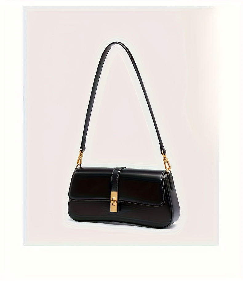 Elegant Women's Baguette Bag - Fashionable Detachable Shoulder Crossbody with Golden Buckle, Brown/Black, Versatile Everyday Accessory, Shoulder Bag For Women, Bags For Women High Quality, Crossbody Bags For Women, Handbags F