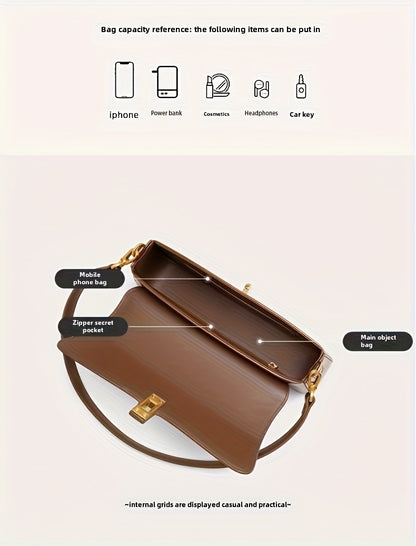 Elegant Women's Baguette Bag - Fashionable Detachable Shoulder Crossbody with Golden Buckle, Brown/Black, Versatile Everyday Accessory, Shoulder Bag For Women, Bags For Women High Quality, Crossbody Bags For Women, Handbags F