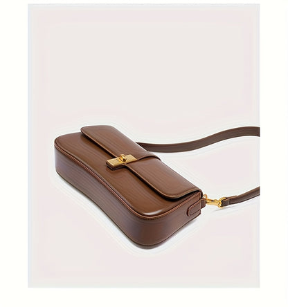 Elegant Women's Baguette Bag - Fashionable Detachable Shoulder Crossbody with Golden Buckle, Brown/Black, Versatile Everyday Accessory, Shoulder Bag For Women, Bags For Women High Quality, Crossbody Bags For Women, Handbags F