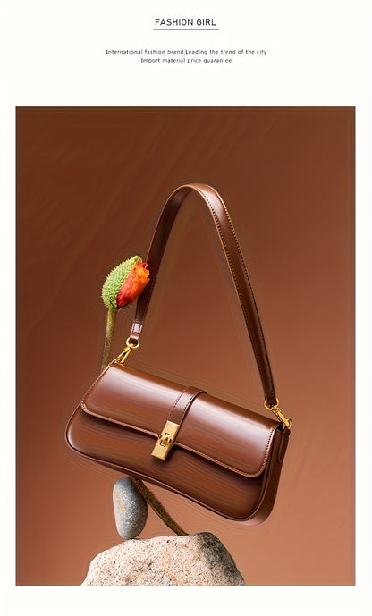 Elegant Women's Baguette Bag - Fashionable Detachable Shoulder Crossbody with Golden Buckle, Brown/Black, Versatile Everyday Accessory, Shoulder Bag For Women, Bags For Women High Quality, Crossbody Bags For Women, Handbags F