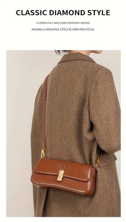 Elegant Women's Baguette Bag - Fashionable Detachable Shoulder Crossbody with Golden Buckle, Brown/Black, Versatile Everyday Accessory, Shoulder Bag For Women, Bags For Women High Quality, Crossbody Bags For Women, Handbags F