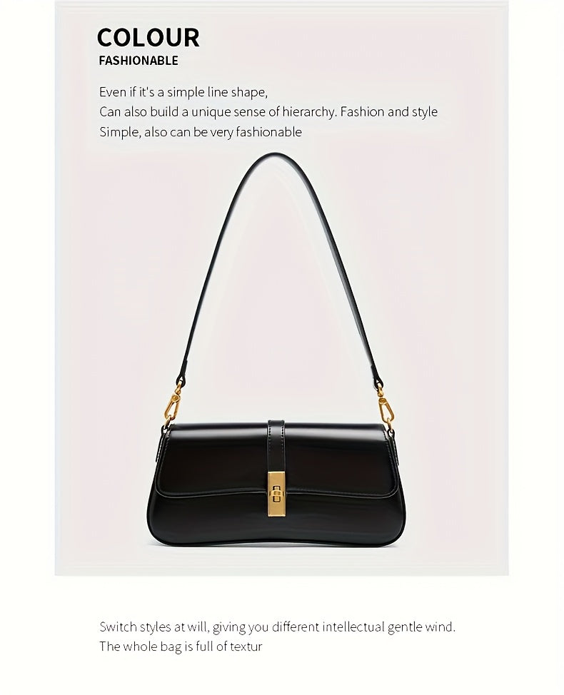 Elegant Women's Baguette Bag - Fashionable Detachable Shoulder Crossbody with Golden Buckle, Brown/Black, Versatile Everyday Accessory, Shoulder Bag For Women, Bags For Women High Quality, Crossbody Bags For Women, Handbags F